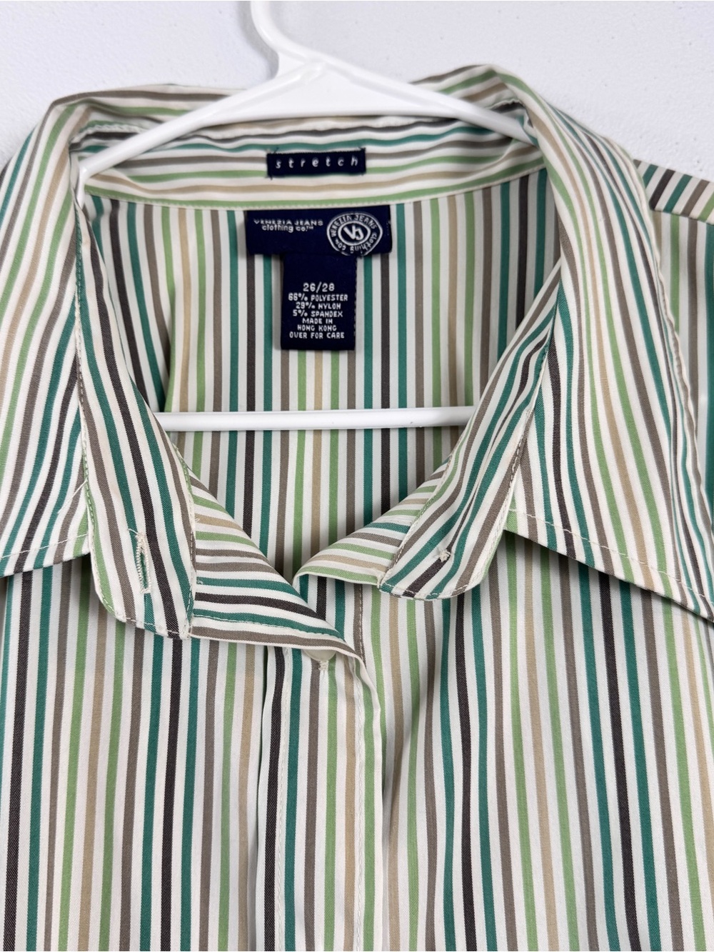 Venezia Jeans Button Down Top Womens 26/28 Green Gray Vertical Striped Stretch - Picture 3 of 6